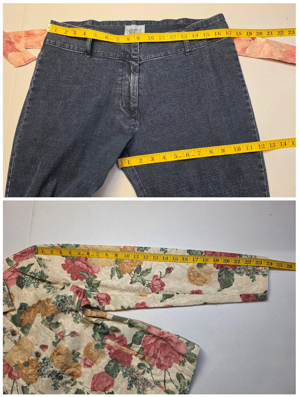 Cervelle Vintage Floral Jacquard Women’s Jacket & Cropped Jeans Matching Set